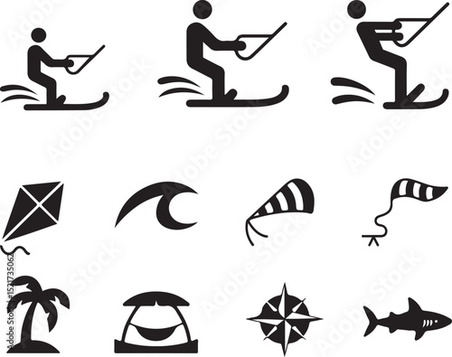 Water Sports and Beach Activities Icons  A Collection of Summer Fun Pictograms