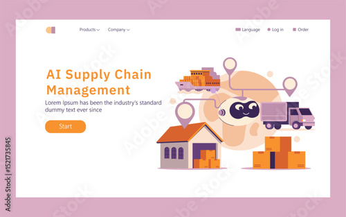 AI In Logistic. Flat Vector Illustration