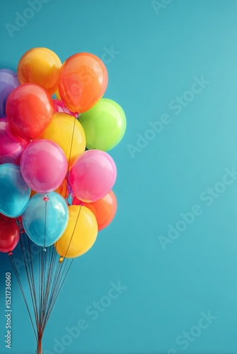 Colorful Balloons Create a Cheerful Atmosphere Against a Bright Blue Backgrou...