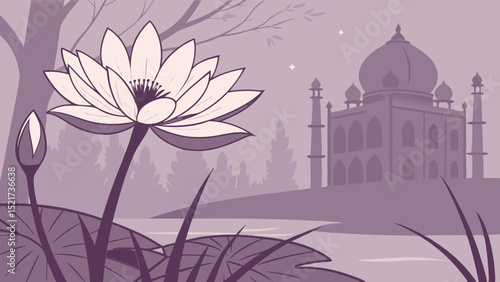Serene lotus bloom taj mahal sunrise illustration