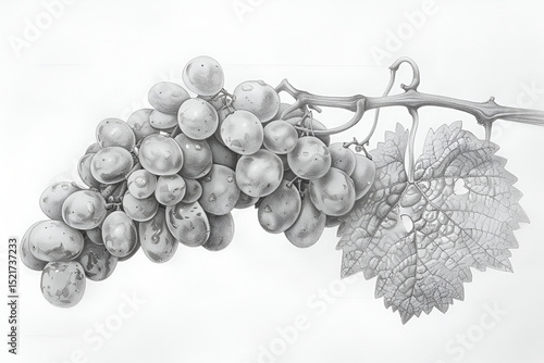 Illustration of branch with grapes. Wine making, viticulture, winery, wine growing concept