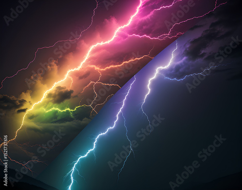 Wallpaper Mural multi-colored flash effect.vibrant painting of lightning background in orange and blue hues dynamic lighting effects Intense electrical storm painting an apocalyptic vortex in the twilight sky Torontodigital.ca