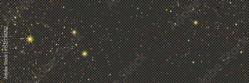 Gold glittering dust with stars on transparent backdrop