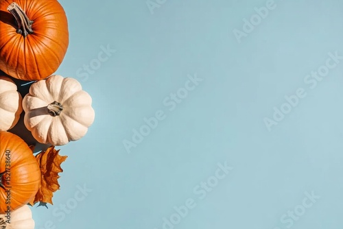 Autumn Pumpkins Arranged on a Blue Background During a Sunny Day in the Fall ...