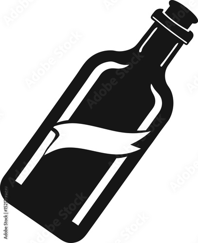 message in a bottle black silhouette on white background