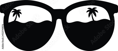 sunglass reflection of sea black silhouette on white background