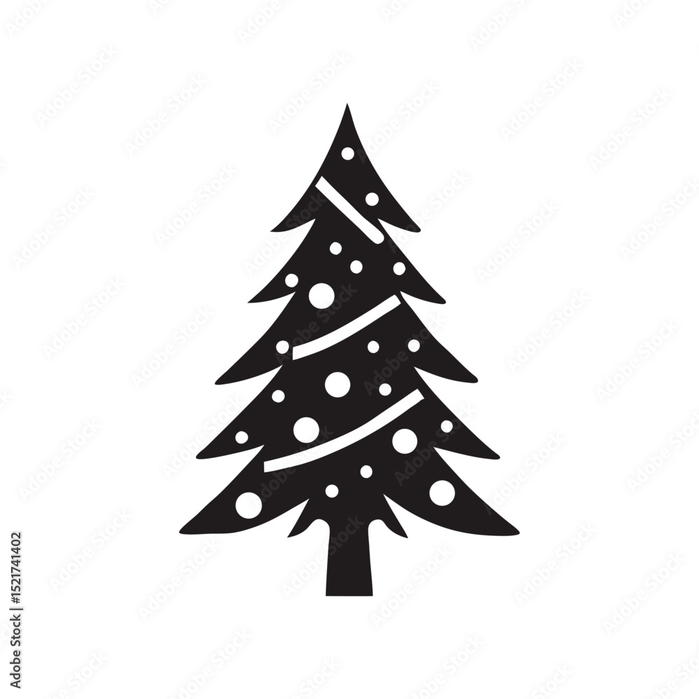 Abstract vector Christmas tree with snowflakes, a festive green fir for holiday winter decoration silhouette icon white background Abstract vector Christmas tree with snowflakes, a festive green fir for holiday winter decoration silhouette icon white background