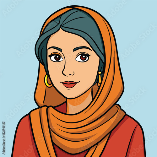 A woman wears a scarf that is elegantly draped, showing off a sophisticated and stylish fashion accessory.