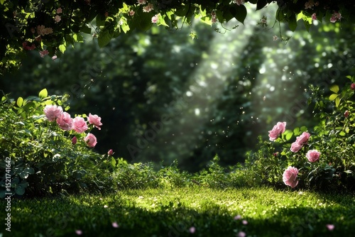 Roses Bloom in a Serene Garden Setting During Sunny Afternoon.