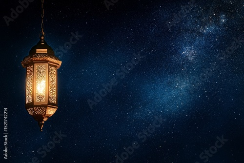 Decorative Lantern Illuminates Starry Sky in Tranquil Nighttime Setting