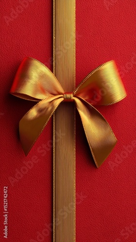 Elegant Golden Bow on Red Gift Wrap for Special Occasions and Celebrations