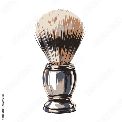 Close-up of an old silver antique shaving razor and vintage shaving brush with an empty glass