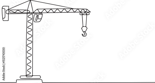 Continuous one line drawing of a construction tower crane, minimal outline vector art, industrial machinery line illustration

