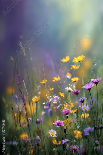 Colorful Wildflowers Blooming in a Serene Meadow During Springtime