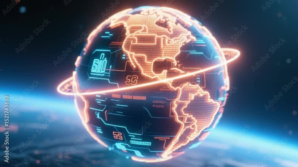 Animated globe with 5g technology and data flow lines illustrating global connectivity and fast internet 4K Ai HD video.