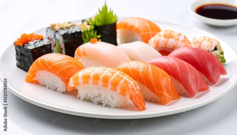 Sushi expertly plated on a plate Sushi expertly plated on a plate