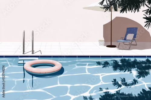 Relaxing Afternoon by the Pool With a Float and Lounge Chair Under the Shade