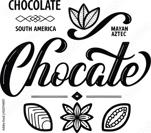 Vintage black and white chocolate vector design with south american mayan aztec elements for branding and packaging