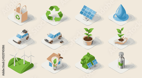 Isometric Eco Icons Pack for Modern Green Lifestyle Concepts