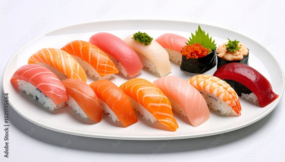 Sushi expertly plated on a plate Sushi expertly plated on a plate