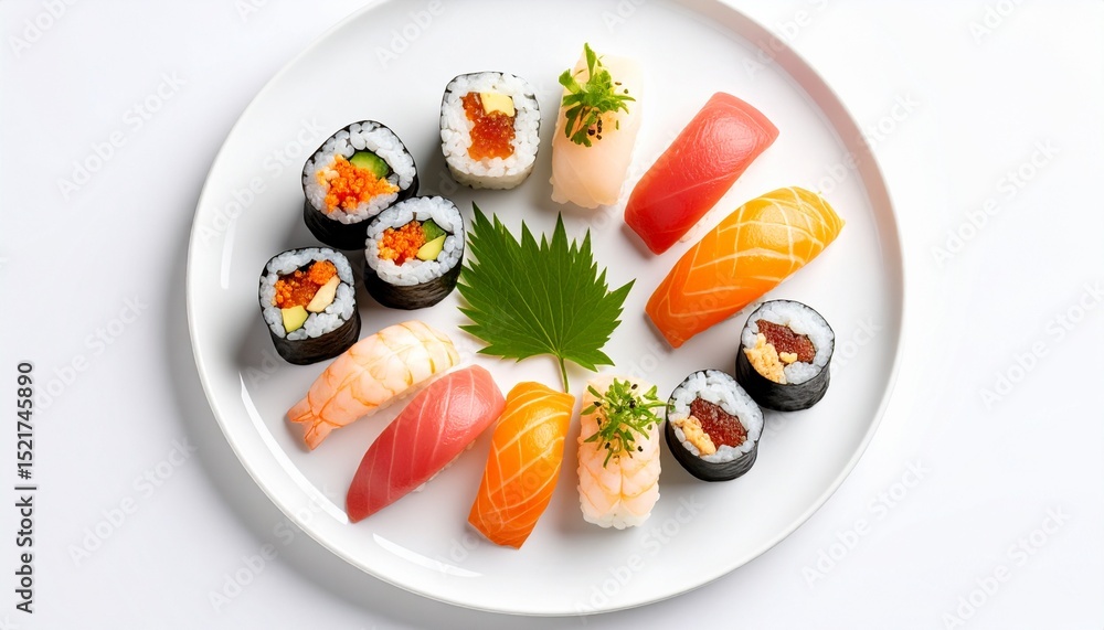 Sushi expertly plated on a plate Sushi expertly plated on a plate
