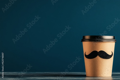 Unique Coffee Cup With Mustache Design Against a Blue Background in a Cozy Ca...
