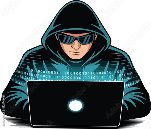 hacker stealing data from laptop