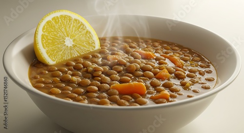 Bowl of Lentil Soup with Lemon Slice