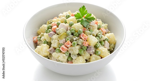 Olivier Salad in a White Ceramic Bowl