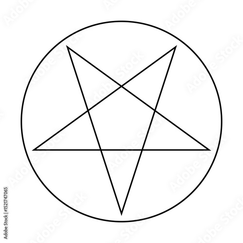 Inverted pentagram circumscribed by a circle. Five-pointed star sign. Magical symbol of Satanism. Simple flat black illustration.