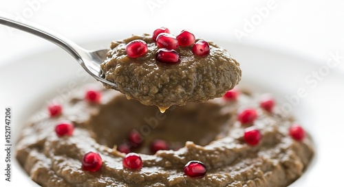 Spoonful of Baba Ghanoush with Pomegranate Seeds