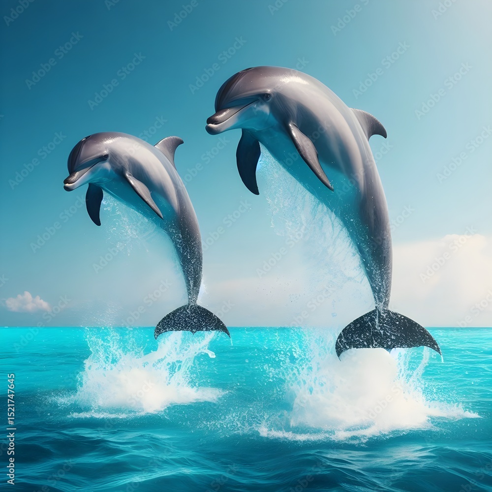 Fototapeta premium two dolphins jumping