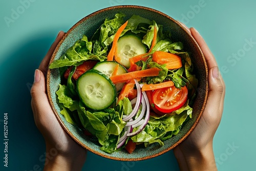Fresh Vegetable Salad Served in a Bowl During a Bright and Colorful Afternoon