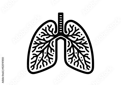 Human lungs icon in black and white with bronchial details