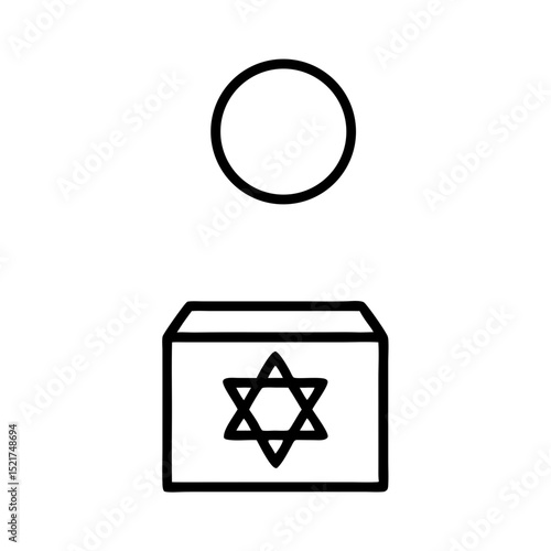 Outline of a coin falling into a charity box with Star of David, icon, vector  