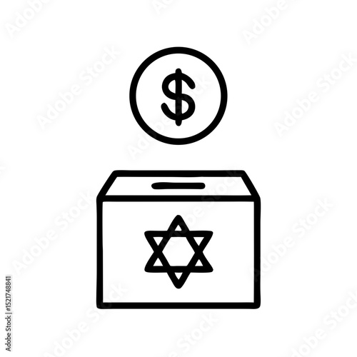 Donation box with dollar symbol and Jewish star design, icon, vector  