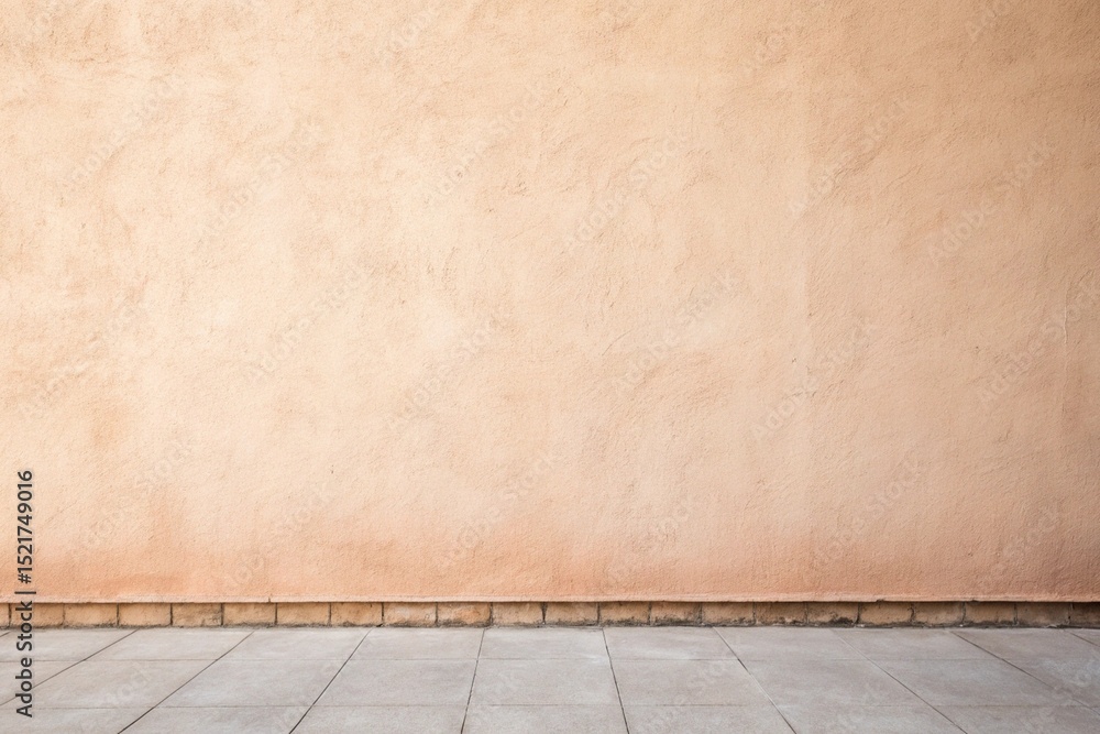 Fototapeta premium Textured peach colored wall and tiled floor creating a simple background space