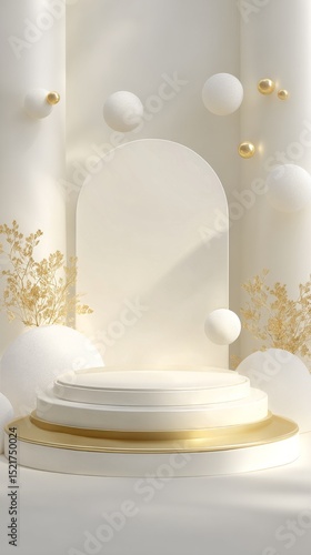 Modern Minimalist Display Setup for Product Showcase Featuring Soft Colors an...