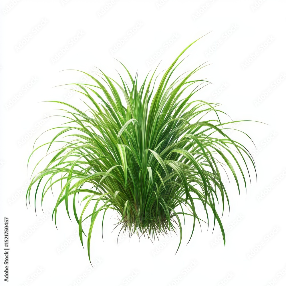 Fototapeta premium Lush Green Grass Bunch Isolated on White Background