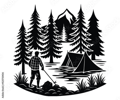 Silhouettes of people on boats and beaches against a summer sky with waves and sailing vessels