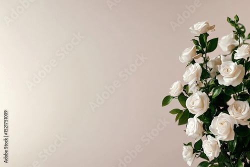 Elegant Bouquet of White Roses Arranged on a Soft Pastel Background During Da...