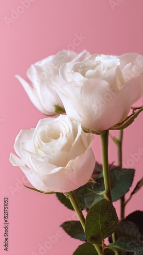 White Roses Arranged Elegantly Against a Soft Pink Backdrop in a Natural Ligh...