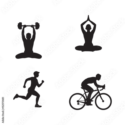 Active Lifestyle: Yoga, Running, and Cycling Icons