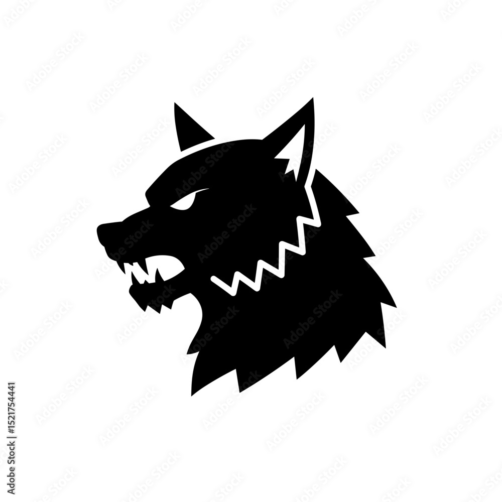 Obraz premium Black wolf silhouette with sharp features and aggressive expression