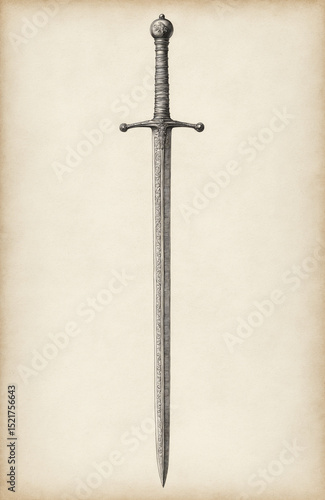 Medieval Sword – Pencil Drawing Side View