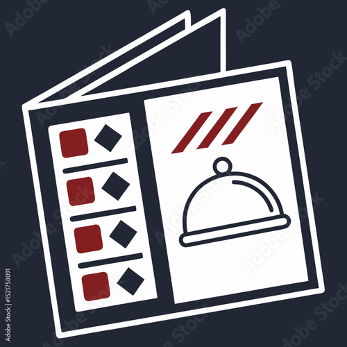 Stylish vector illustration of a restaurant menu with a dish cover, perfect for upscale dining and branding