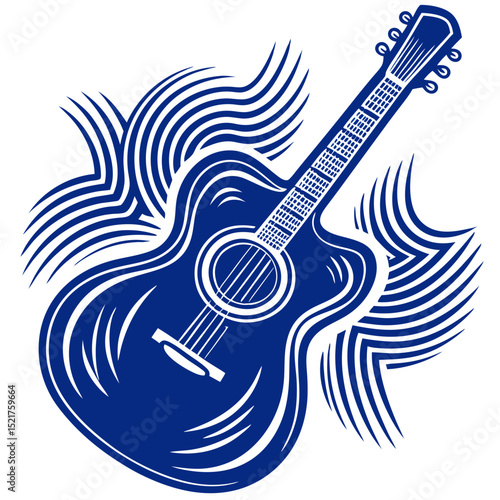 Guitar strings vibrating on a white background, copy space