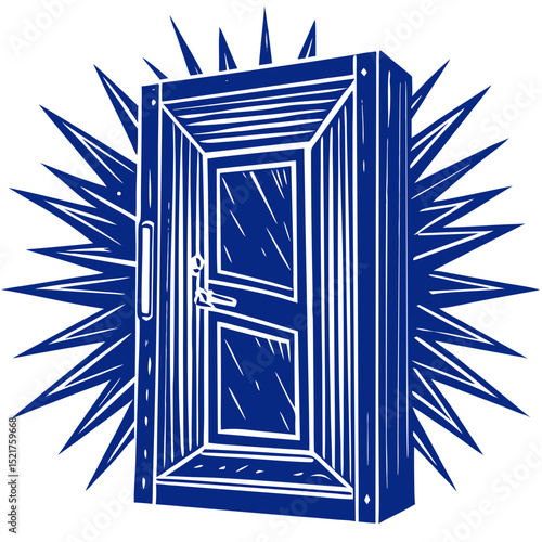 Door slamming with shock lines on a white background, copy space