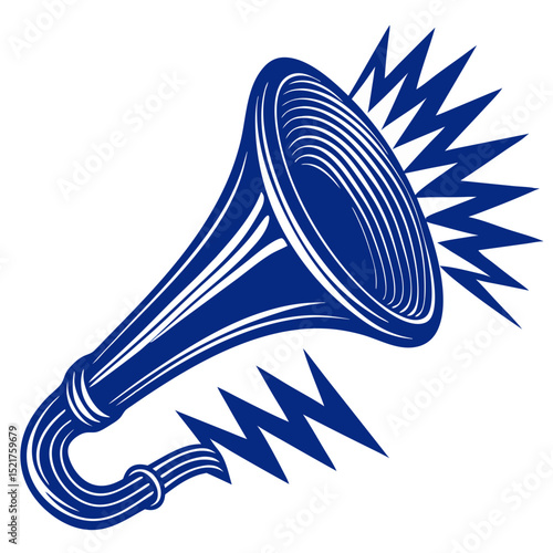 Horn blasting sound waves on a white background, copy space
