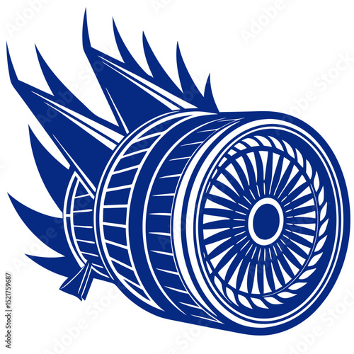 Jet engine firing with dynamic flames and blue color tones in a powerful action illustration